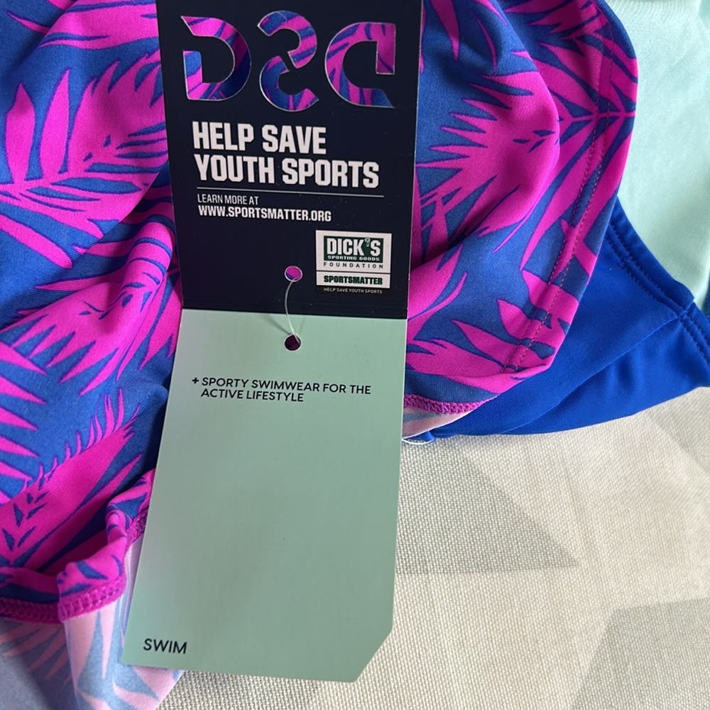 DSG Blue and Pink One Piece Swimwear Racerback - Picture 5 of 8